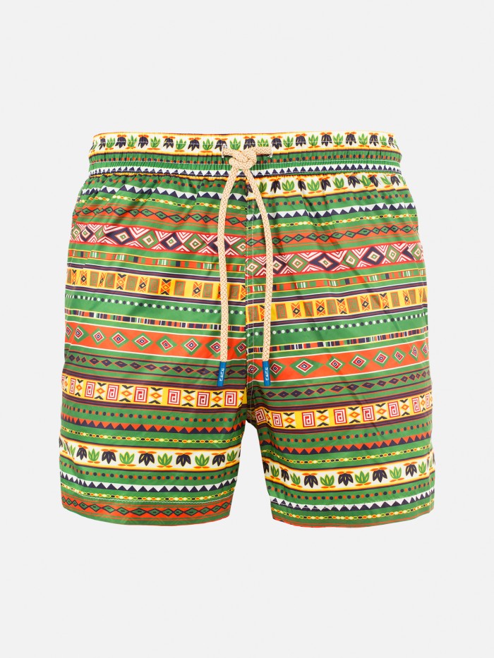 GREEN ETHNIC SWIM SHORT