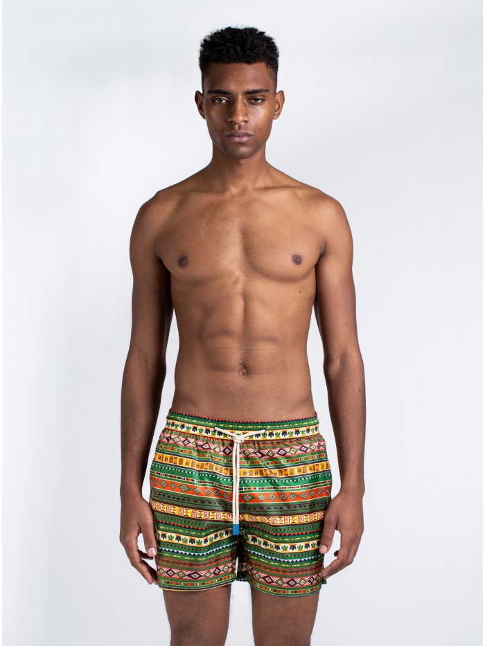 GREEN ETHNIC SWIM SHORT