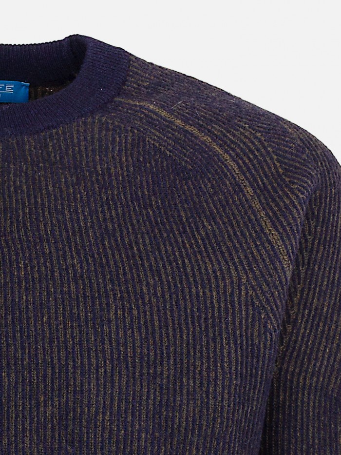 BLUE RIBBED WOOL CREW NECK...