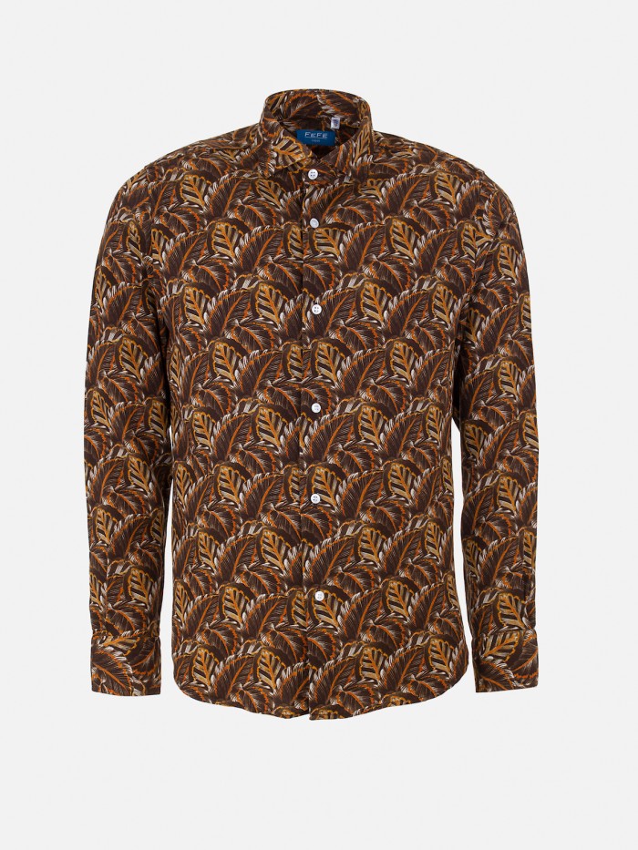 BROWN LEAVES PRINTED SHIRT