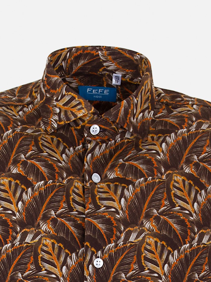 BROWN LEAVES PRINTED SHIRT