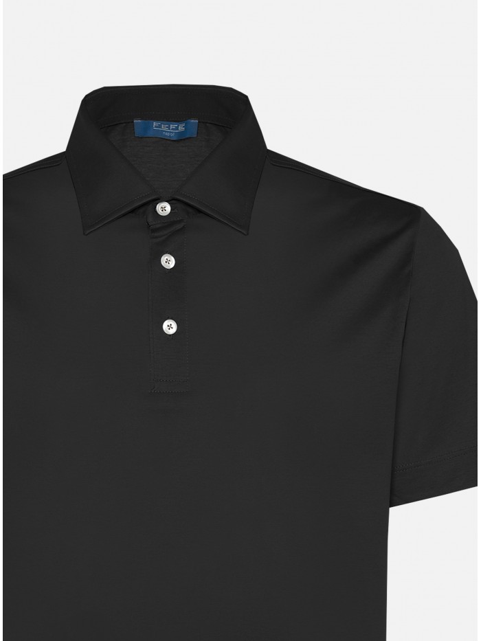 BLACK COTTON LISLE POLO SHIRT