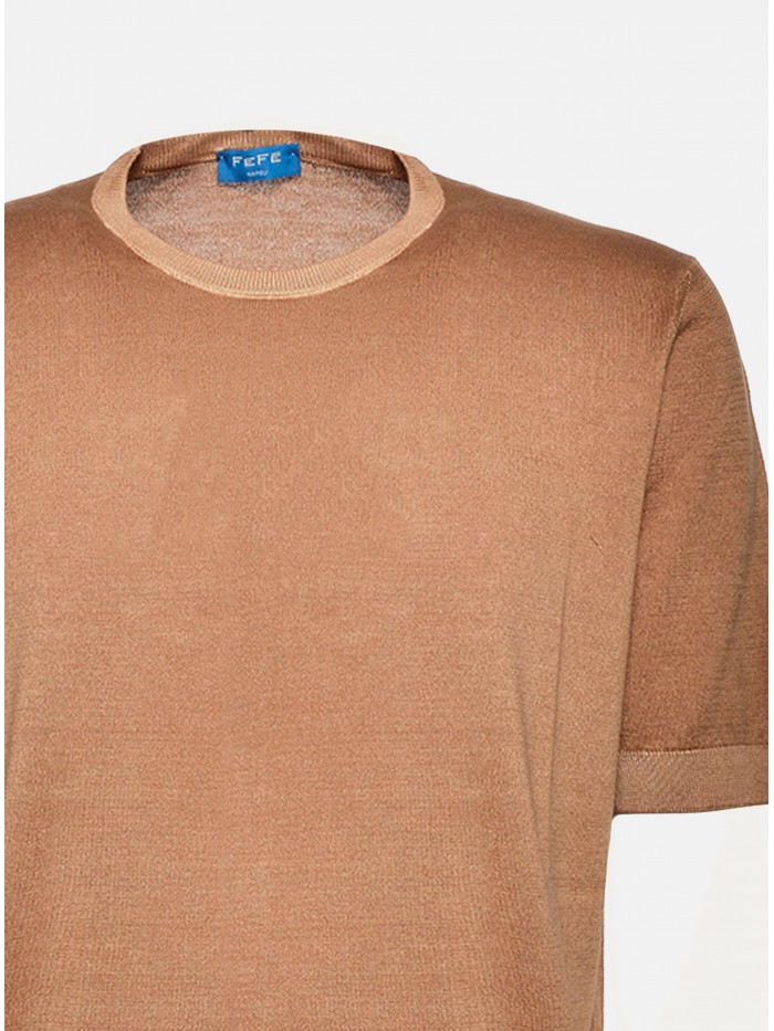 T-SHIRT MAGLIA COTONE CAMMELLO