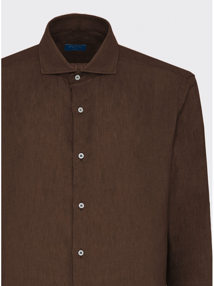 CAMICIA LINO MARRONE