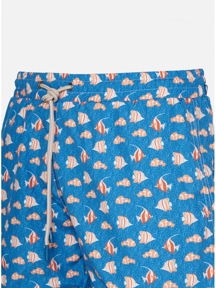 BLUE DENIM FISHES SWIM SHORT