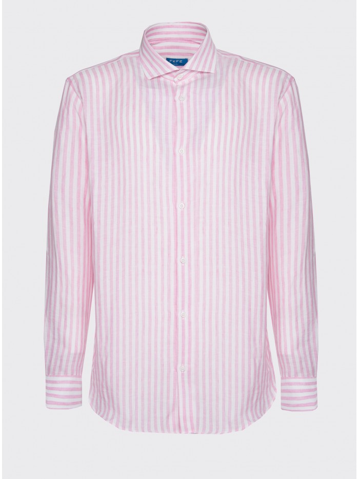PINK STRIPED LINEN SHIRT