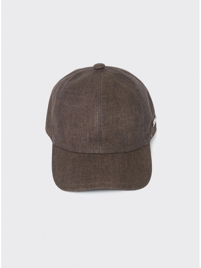BROWN LINEN BASEBALL CAP