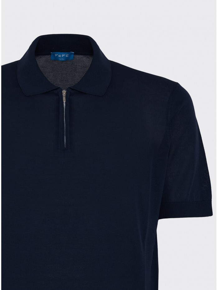 BLUE COTTON SILK KNIT ZIP...