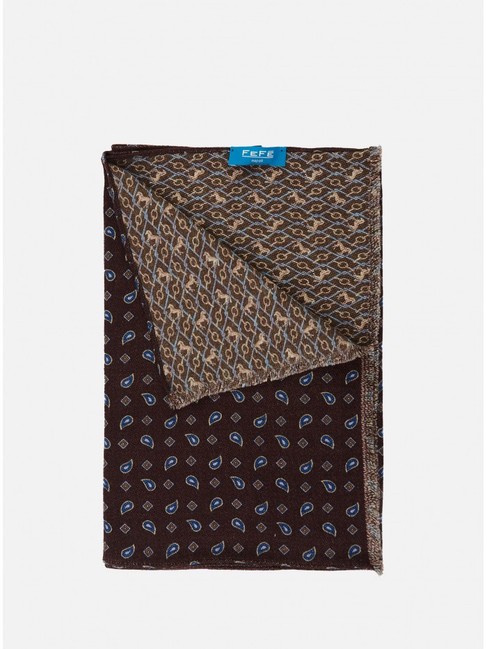 DOUBLE WOOL SCARF BROWN HORSES