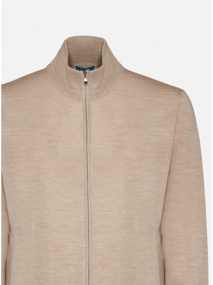 SAND WOOL ZIP CARDIGAN...