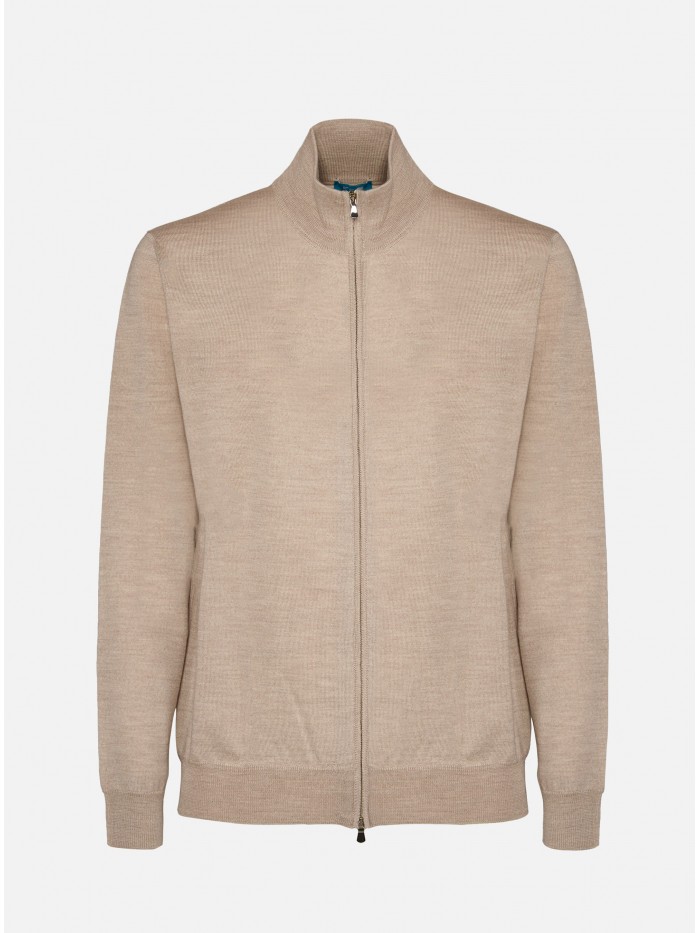 SAND WOOL ZIP CARDIGAN...