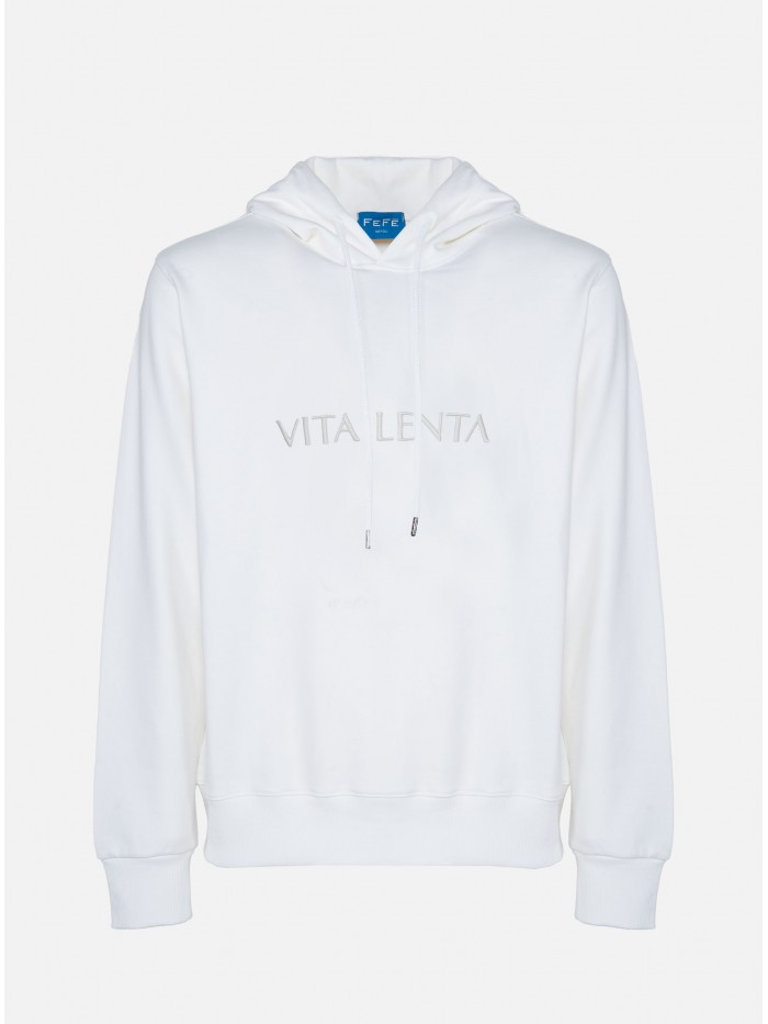 SLOW LIFE WHITE COTTON HOODIE