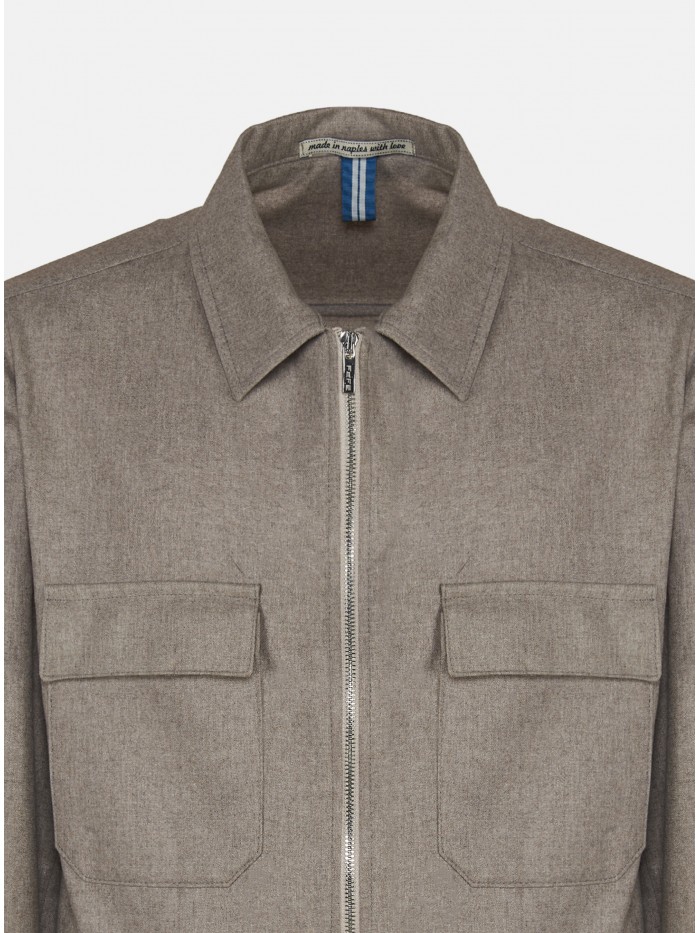 TAUPE CASHMERE ZIP OVERSHIRT