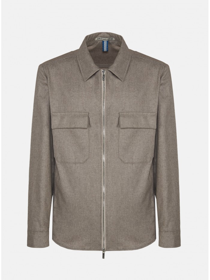 TAUPE CASHMERE ZIP OVERSHIRT