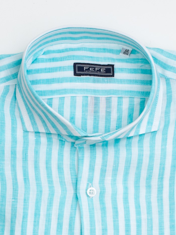 TURQUOISE STRIPED LINEN SHIRT