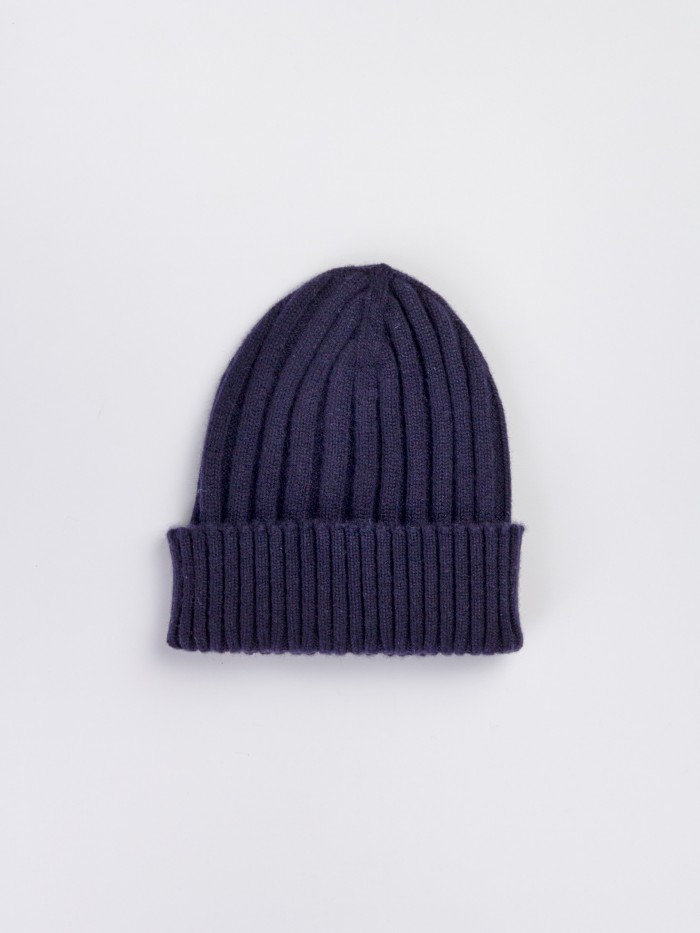 CASHMERE NAVY ENGLISH KNIT HAT